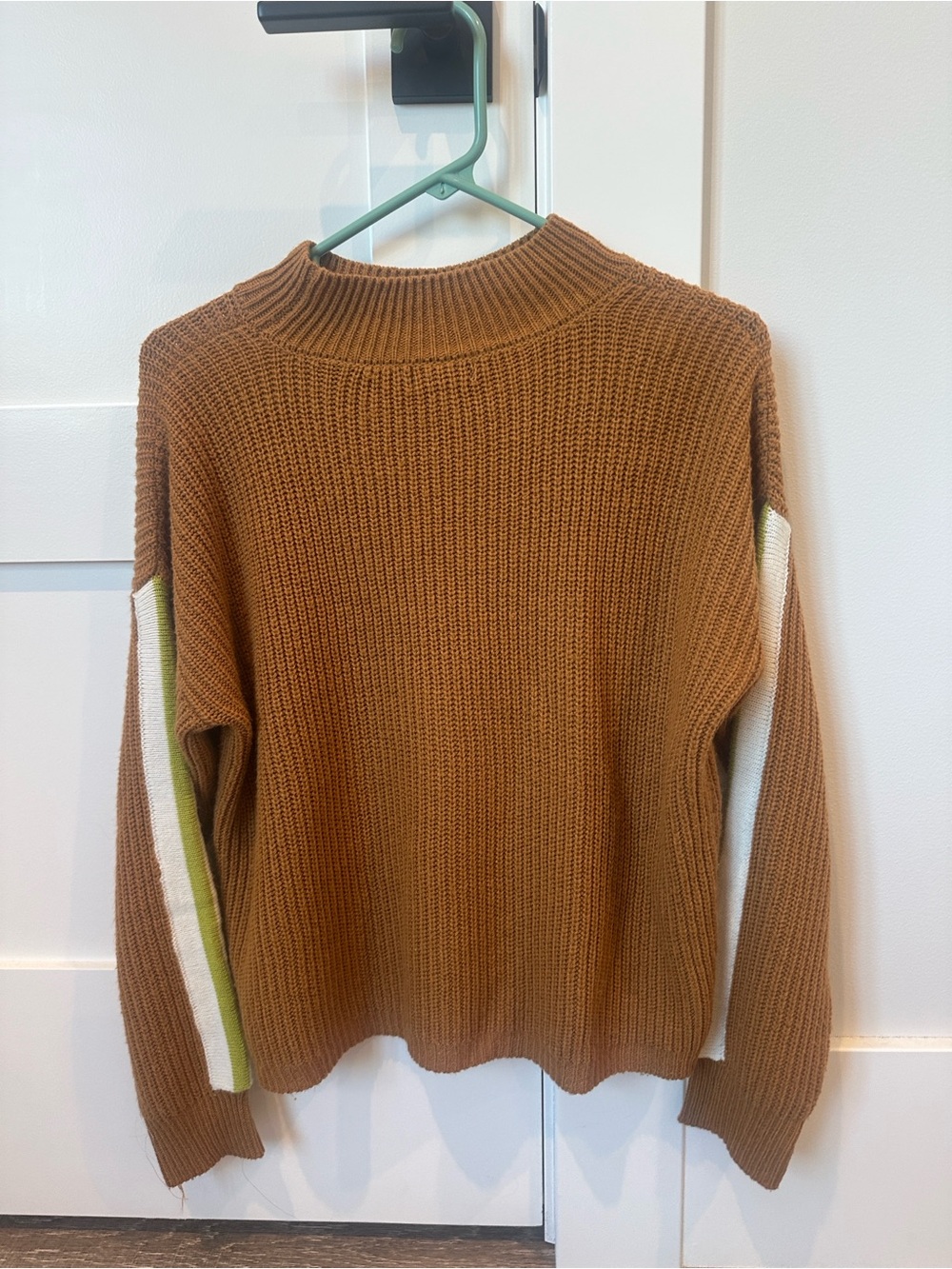Timing Kids Medium Cozy Caramel Knit Sweater Size with Contrast Sleeve Stripes